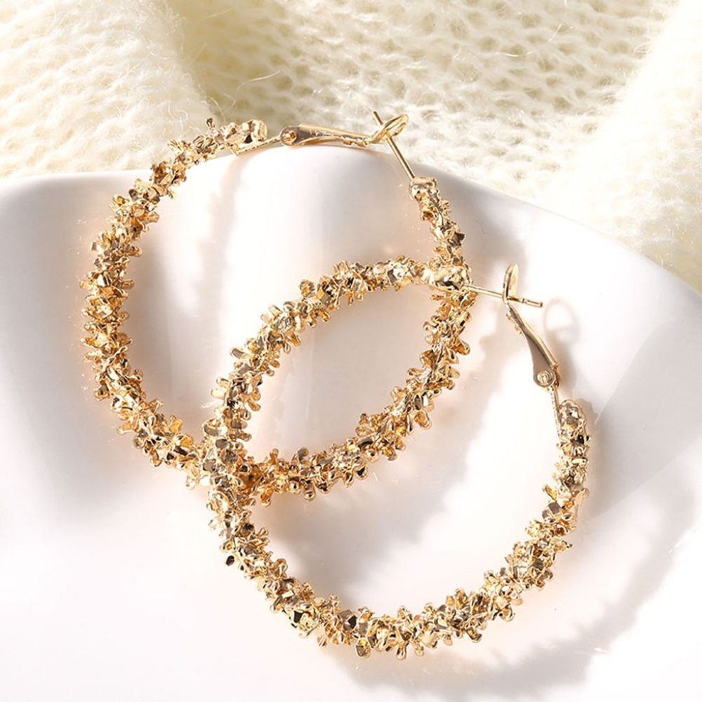 ✨Geometric Circle Round Gold Plated Hoop Earrings for Women, UNVN12435